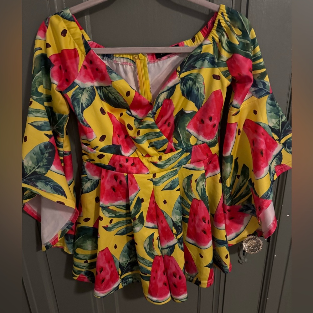Watermelon shorts romper